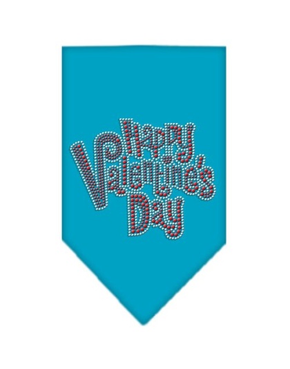 Happy Valentines Day Rhinestone Bandana Turquoise Large