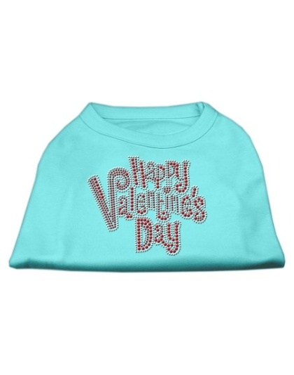 Happy Valentines Day Rhinestone Dog Shirt Aqua Lg