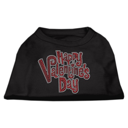 Happy Valentines Day Rhinestone Dog Shirt Black Lg