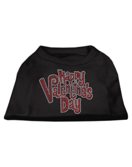 Happy Valentines Day Rhinestone Dog Shirt Black Lg