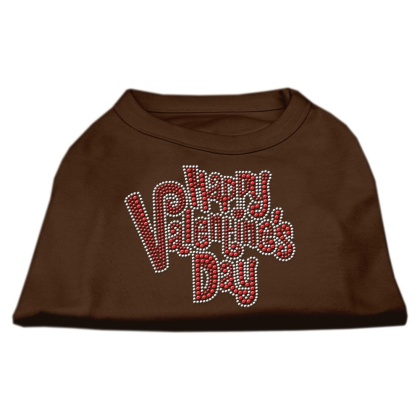 Happy Valentines Day Rhinestone Dog Shirt Brown Lg