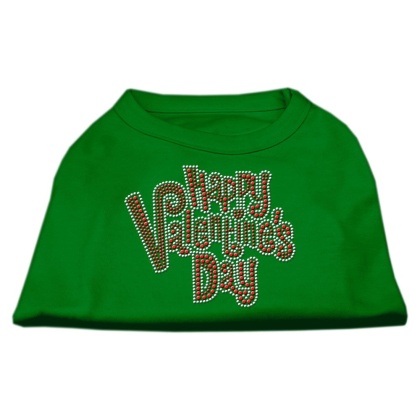 Happy Valentines Day Rhinestone Dog Shirt Emerald Green Lg