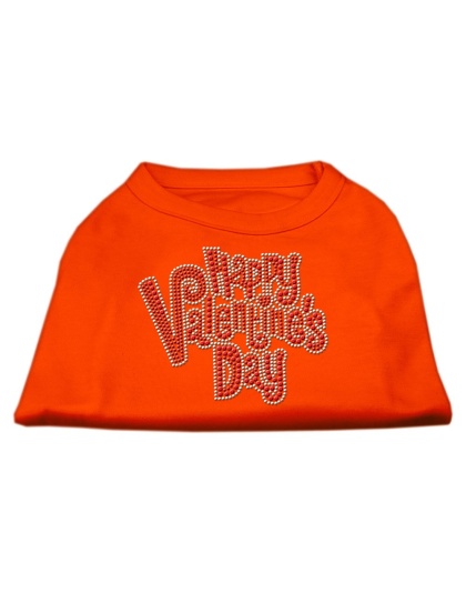 Happy Valentines Day Rhinestone Dog Shirt Orange Lg