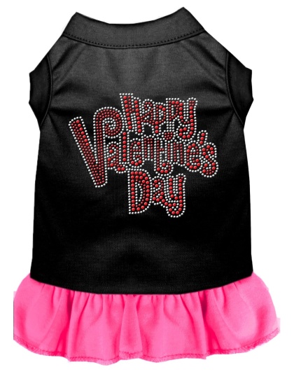 Happy Valentines Day Rhinestone Dress Black with Bright Pink Lg