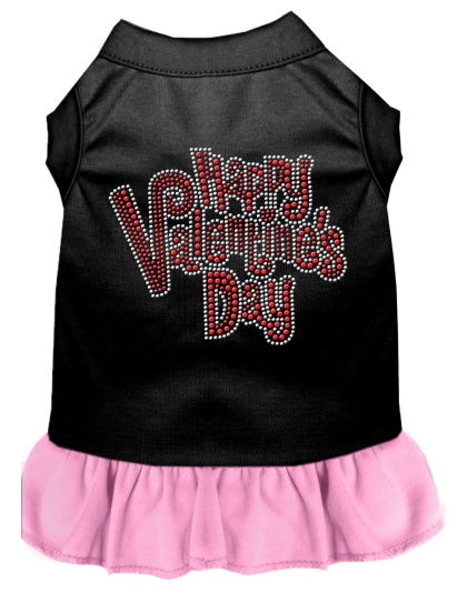 Happy Valentines Day Rhinestone Dress Black with Light Pink Lg