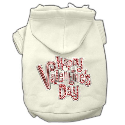 Happy Valentines Day Rhinestone Hoodies Cream L