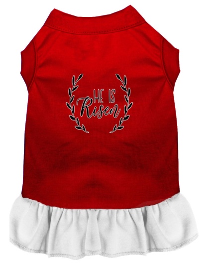 He Is Risen Screen Print Dog Dress Red with White Lg