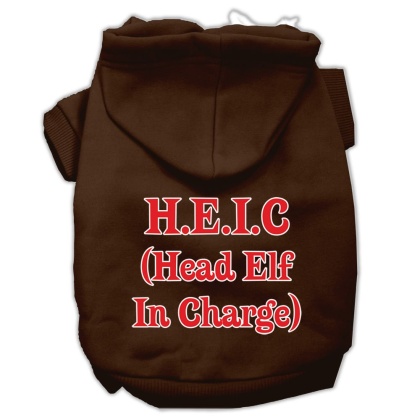 Head Elf In Charge Screen Print Pet Hoodies Brown Size Lg