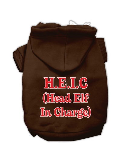 Head Elf In Charge Screen Print Pet Hoodies Brown Size Lg