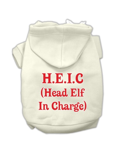 Head Elf In Charge Screen Print Pet Hoodies Cream Size Lg