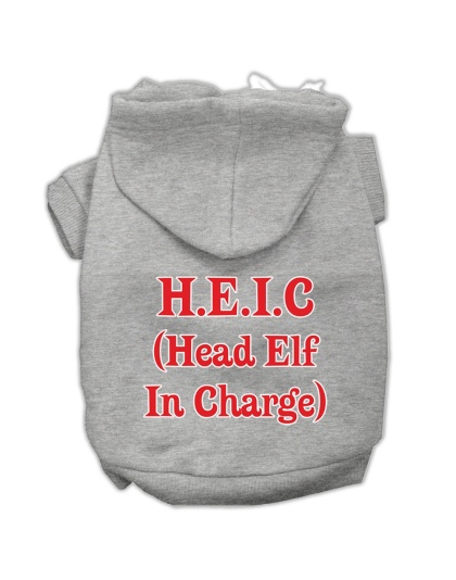 Head Elf In Charge Screen Print Pet Hoodies Grey Size Lg