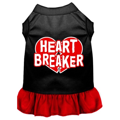 Heart Breaker Screen Print Dog Dress Black with Red Lg