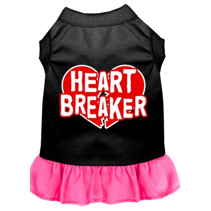 Heart Breaker Screen Print Dress Black with Bright Pink Lg