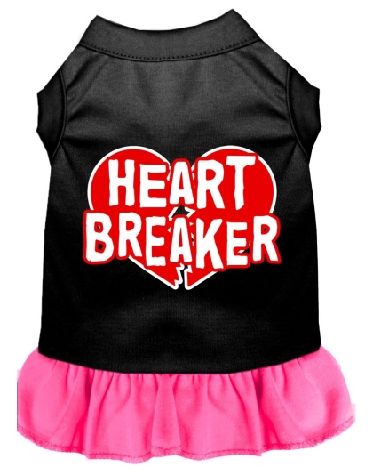 Heart Breaker Screen Print Dress Black with Bright Pink Lg