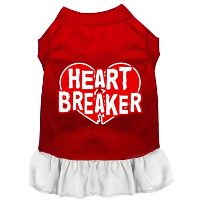 Heart Breaker Screen Print Dress Red with White Lg