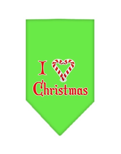 Heart Christmas Screen Print Bandana Lime Green Large