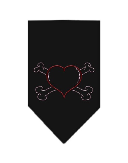 Heart Crossbone Rhinestone Bandana Black Large