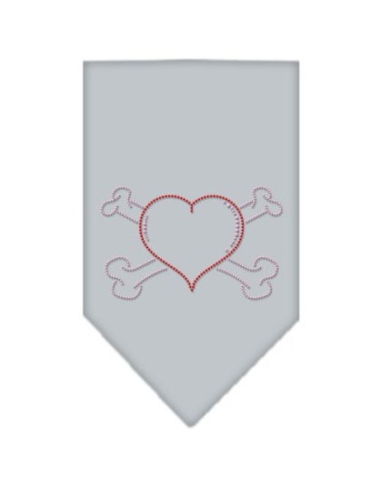 Heart Crossbone Rhinestone Bandana Grey Large