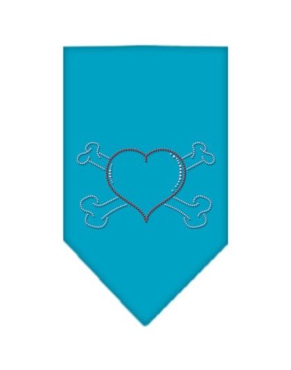 Heart Crossbone Rhinestone Bandana Turquoise Large