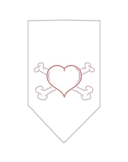 Heart Crossbone Rhinestone Bandana White Large