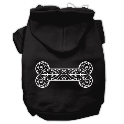Henna Bone Screen Print Pet Hoodies Black Size Lg