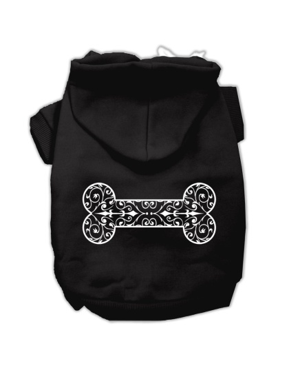 Henna Bone Screen Print Pet Hoodies Black Size Lg