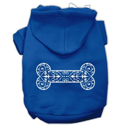 Henna Bone Screen Print Pet Hoodies Blue Size Lg
