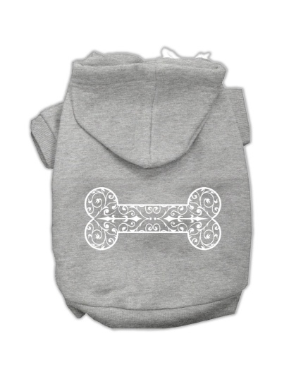 Henna Bone Screen Print Pet Hoodies Grey Size Lg