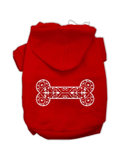 Henna Bone Screen Print Pet Hoodies Red Size Lg