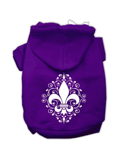 Henna Fleur De Lis Screen Print Pet Hoodies Purple Size Lg