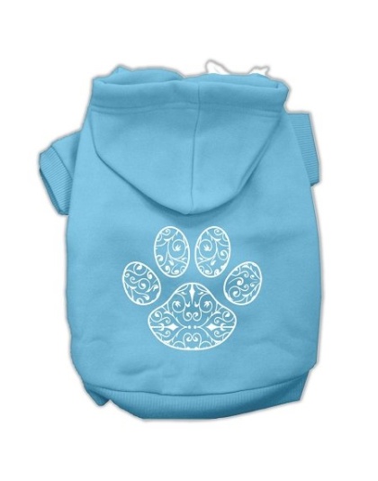 Henna Paw Screen Print Pet Hoodies Baby Blue Size Lg