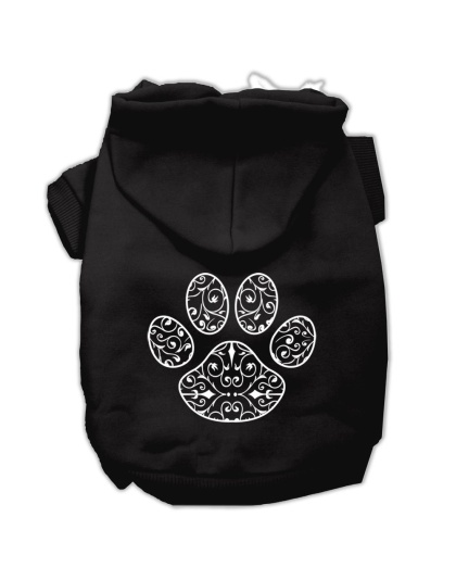 Henna Paw Screen Print Pet Hoodies Black Size Lg