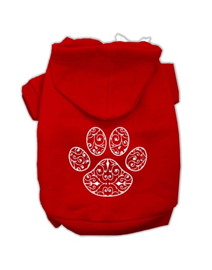 Henna Paw Screen Print Pet Hoodies Red Size Lg
