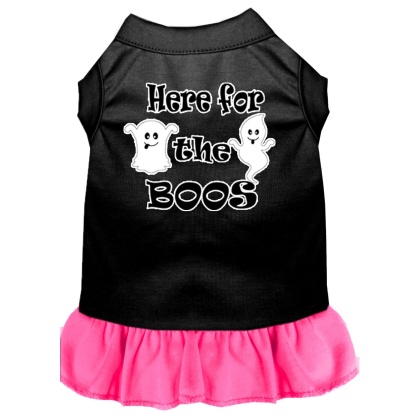 Here for the Boos Screen Print Dog Dress Black with Bright Pink Lg
