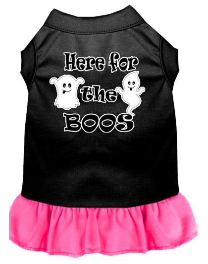 Here for the Boos Screen Print Dog Dress Black with Bright Pink Lg
