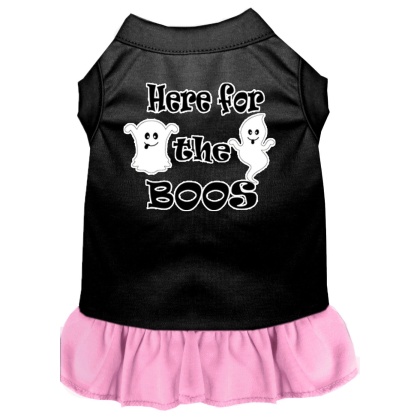 Here for the Boos Screen Print Dog Dress Black with Light Pink Lg