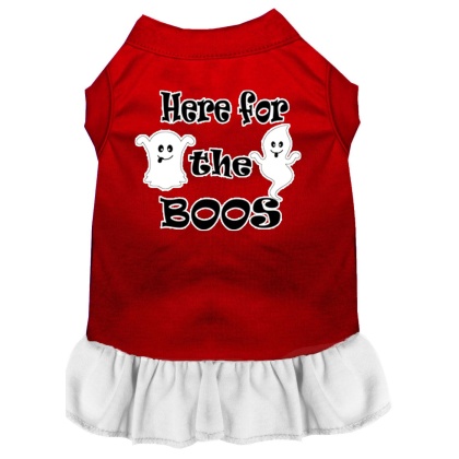 Here for the Boos Screen Print Dog Dress Red with White Lg