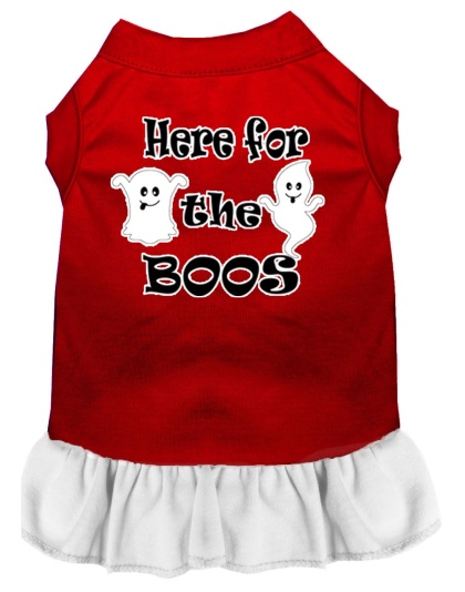 Here for the Boos Screen Print Dog Dress Red with White Lg
