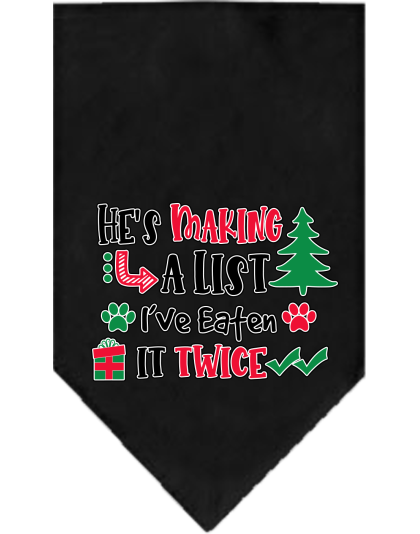 He's Making a List... Screen Print Bandana Black Size Small