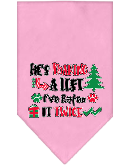 He's Making a List... Screen Print Bandana Light Pink Size Small