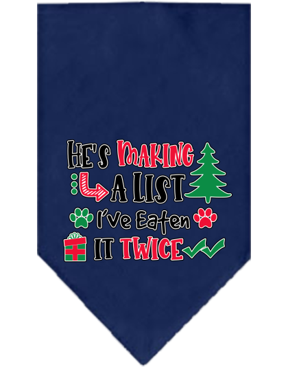 He's Making a List... Screen Print Bandana Navy Blue Size Small
