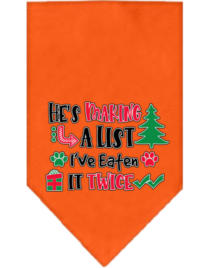 He's Making a List... Screen Print Bandana Orange Size Small