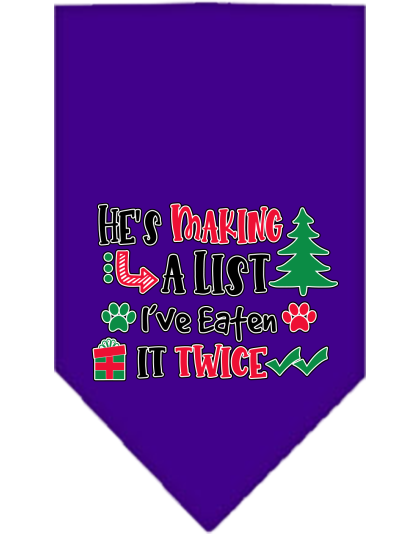 He's Making a List... Screen Print Bandana Purple Size Small