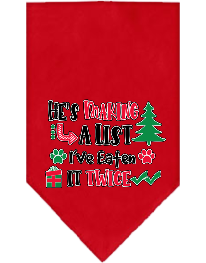 He's Making a List... Screen Print Bandana Red Size Small