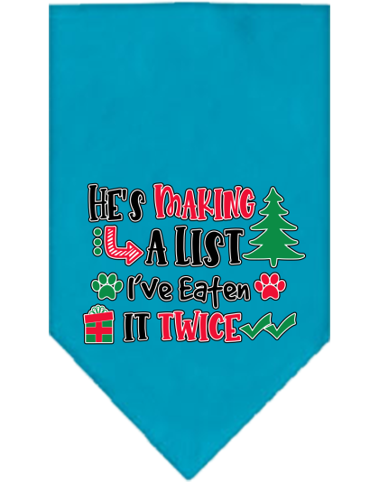 He's Making a List... Screen Print Bandana Turquoise Size Small
