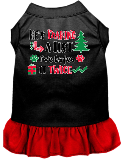 He's Making a List... Screen Print Dog Dress Black with Red Size XS