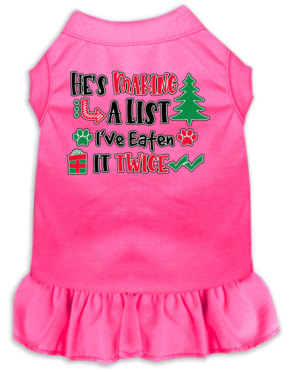 He's Making a List... Screen Print Dog Dress Bright Pink Size XS