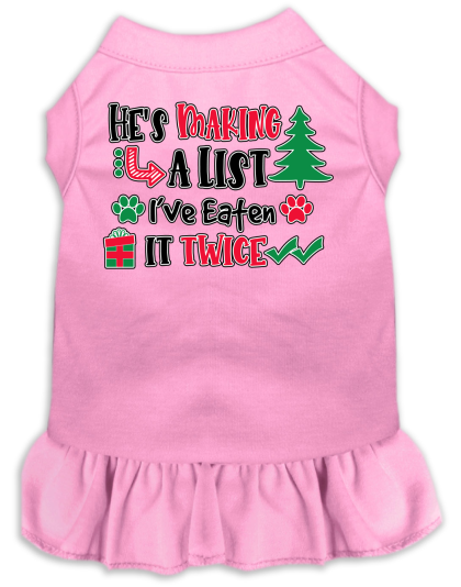 He's Making a List... Screen Print Dog Dress Light Pink Size XS