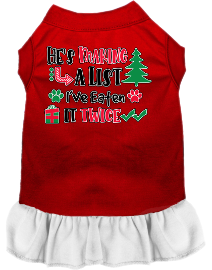 He's Making a List... Screen Print Dog Dress Red with White Size XS