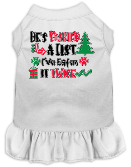 He's Making a List... Screen Print Dog Dress White Size XS